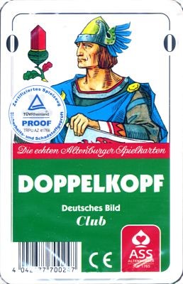 Doppelkopf-Karten deutsche Blatt in Plastik-Etui, Bild Kornblume