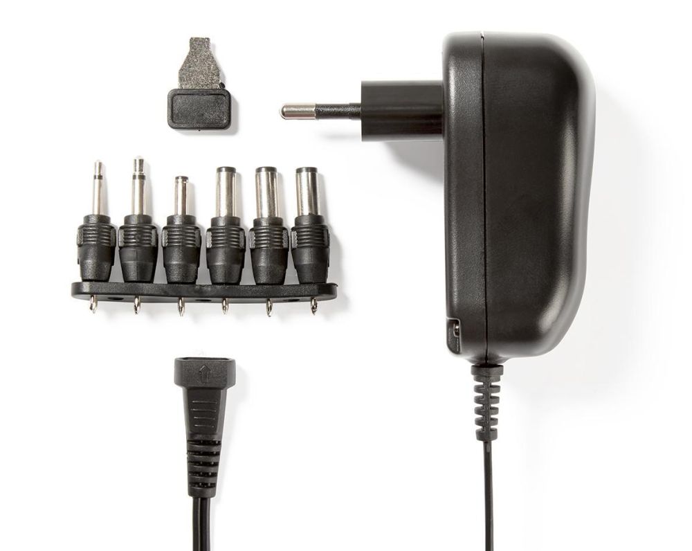 Netzteil Universal 12W Nedis 3-12 V, 2.0 A. 1.8m Schwarz mit 6 Adaptern