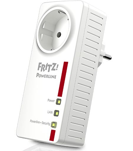 dLAN-Adapter FRITZ!Powerline 1220E einzeln 2x Gigabit-LAN über Stromleitung, mit integrierter Steckdose