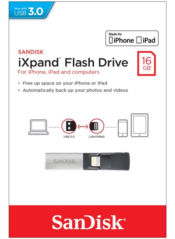 USB-Stick (USB 3.0)  16 GB iXpand, Apple lightning Speicher in Stiftform mit USB & Apple-Anschluß