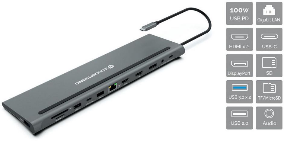 USB-Hub (USB 3.0) Type-C an 2x USB-A, 2x HDMI, 1x USB-C PD? Cardreader, 1x LAN, 12-in1 Docking Station für 3 Monitore?