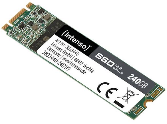 SSD M.2 240 GB Intenso 120TBW, SATA 6 Gbit/s, 520 MB/s lesen, 480 MB/s schreiben