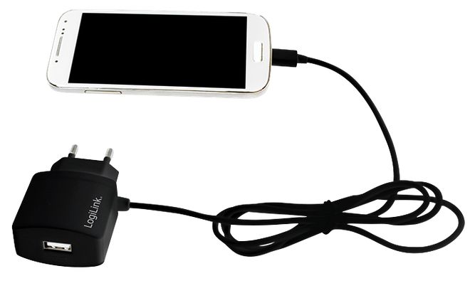 Ladegerät USB-Netzteil Stromadapter 2A mit micro-USB-Kabel 100-240V AC 50/60Hz zu 5V/2A,  zzgl.1x USB A Buchse, Schwarz