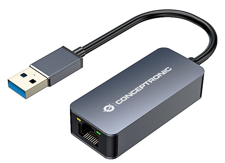 USB-Adapter 3.0 A-Stecker an 2.5G LAN Conceptronic externer Netzwerkadapter, Plug and Play