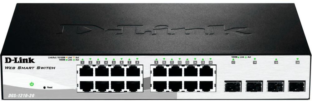 Switch 16*10/100/1000 MBit 4xSFP DLINK 1 HE managed lüfterlose Bauweise