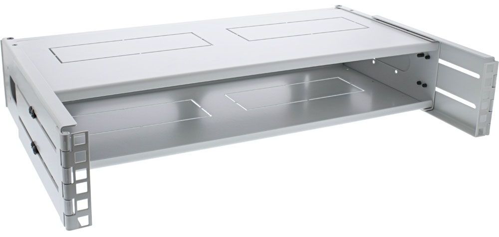 Rack 19'' zur Wandmontage 2HE 24-40cm tiefe Grau m.A. mit Abdeckung, Lichtgrau RAL7035, unbestückt