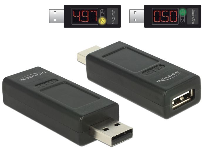 USB-Tester Delock 65569 USB 2.0 A Stecker > A Buchse mit LED Anzeige für Volt und Ampere
