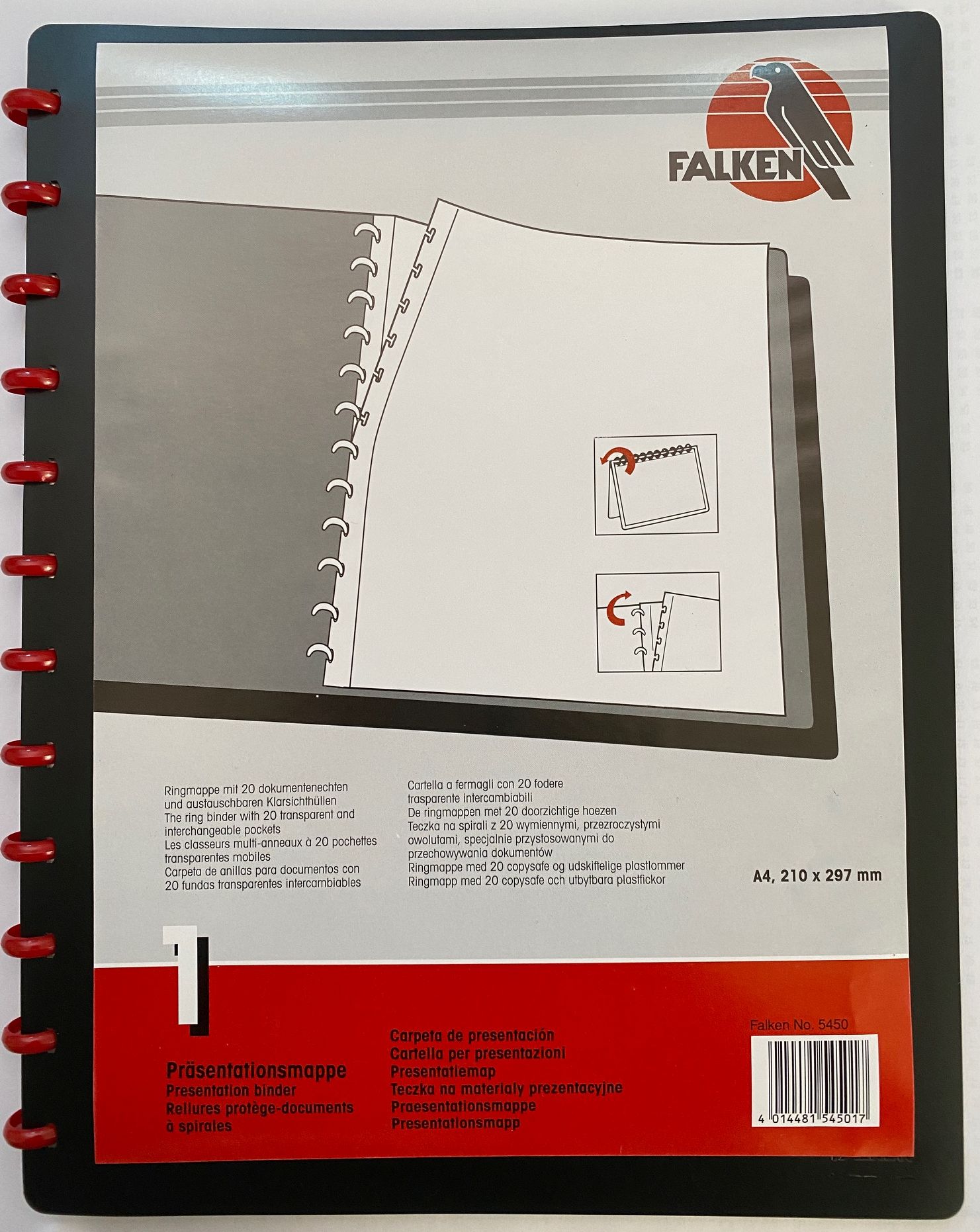 Präsentationsmappen, Ringmappe Schwarz, Falken mit 20 ausheftbaren dokumentenechten Prospekthüllen