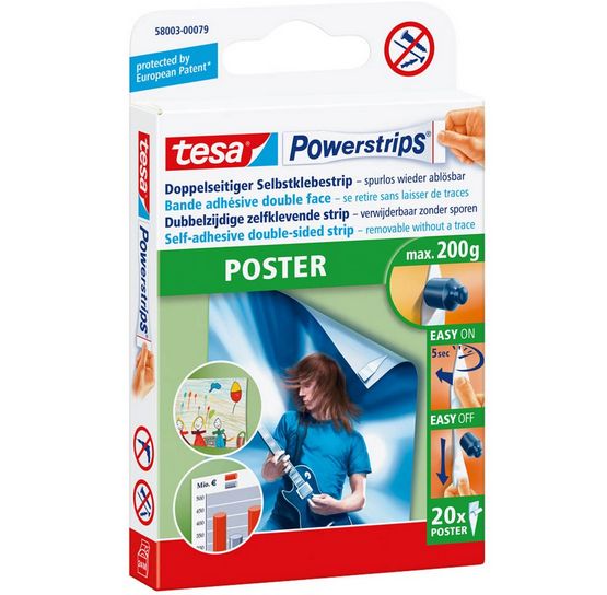Poster-Strip TESA Haltekraft max. 0,2 kg für Innenbereich Klebepads, Weiß, 1 Pack = 20 St.