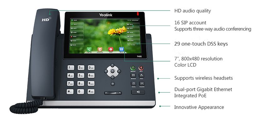 IP-Telefon Yealink SIP-T48G VoIP PoE SIP-IP Farb-Display VoIP-Telefon mit Tastenfeld + Touchscreen, PoE