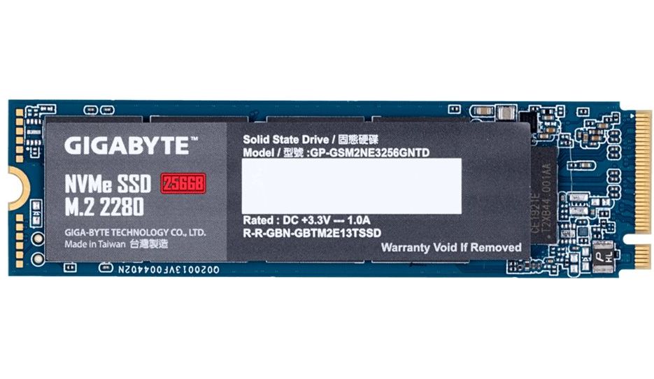 SSD M.2 256 GB Gigabyte PCIe 3.0 x4 NVMe 300 TBW, 1.700 MB/s lesen, 1.100 MB/s schreiben