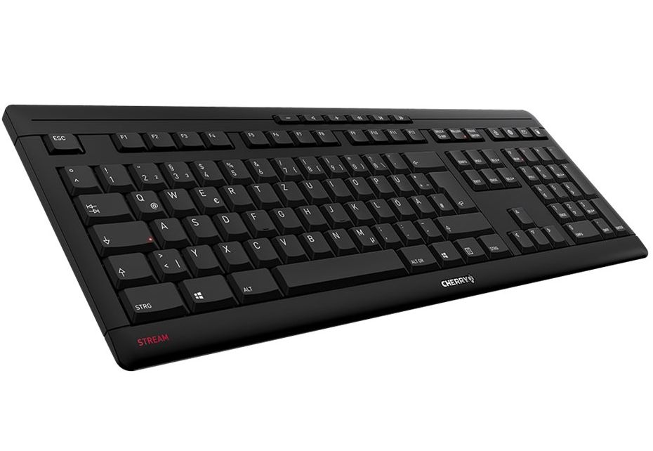 Tastatur Cherry Stream Schwarz USB, hochwertig für sehr leises Schreiben, spritzwassergeschützt