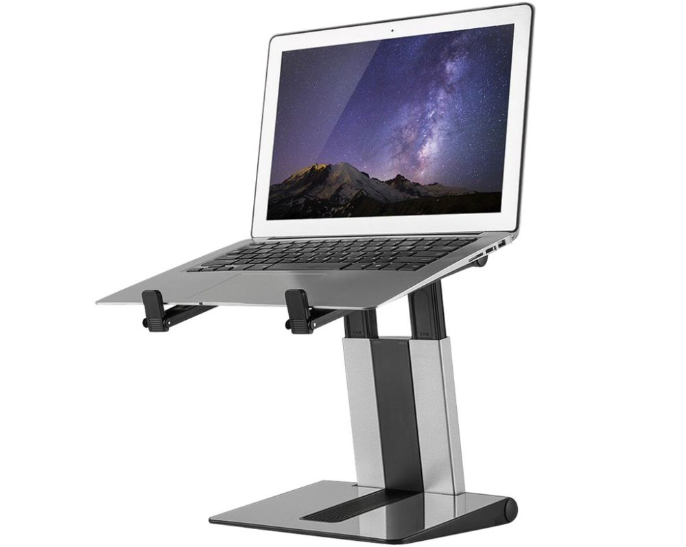 Notebook Ständer portable, bis 17'', bis 5 kg Schwarz/Silber einstellbare Tiefe, verstellbare Höhe, zusammenklappbar