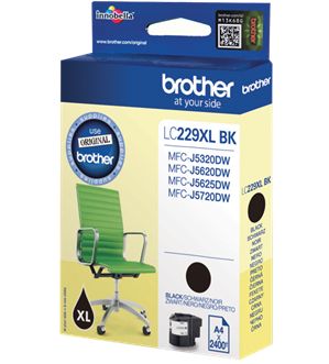 Tinte Brother LC-229XLBK Schwarz für ca. 2400 Seiten bei 5% Deckung